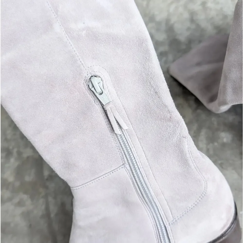 Stuart Weitzman Light Gray Gris Suede Allserve Over-The-Knee Boots, size 5.5M